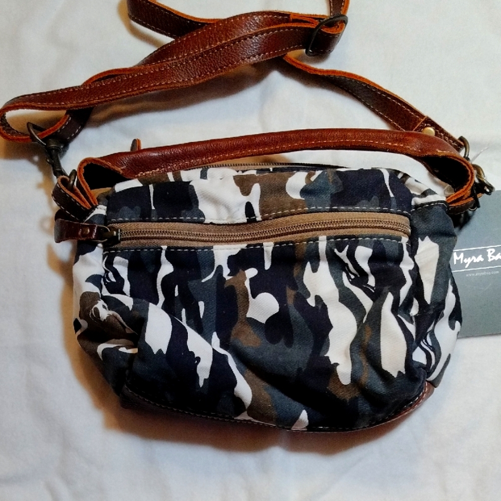 Myra Bag Black and Brown Belt Bag with Chic Camouflage Style BRAND NEW